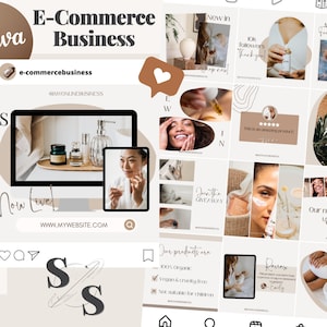100 E-Commerce Instagram Posts Business Templates - Neutral, Minimal, Elegant Post Canva Graphics Social Media IG Feed Product Selling Shops