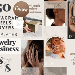 50 Jewelry Instagram Reels Covers Templates for Business Shop - Neutral, Minimal, Elegant Canva Graphics Social Media IG Reel Template Cover
