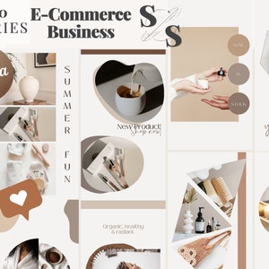 100 E-Commerce Instagram Story Business Templates - Neutral, Minimal, Elegant Post Canva Graphics Social Media IG Daily Updates for Shops