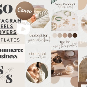50 E-Commerce Instagram Reels Covers Business Templates - Neutral, Minimal, Elegant Canva Graphics Social Media IG Product Selling Shops