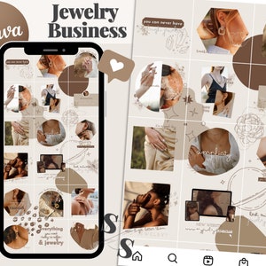 Canva Instagram Puzzle Feed Template Jewelry Posts for Business -  Neutral, Minimal, Elegant Post Graphics - Social Media IG Feed for Shops
