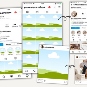 Instagram Profile Mock-up Editable Canva Templates for Feed, Reels & Posts - Mobile IG Mockup Social Media Feed Planner - White Background
