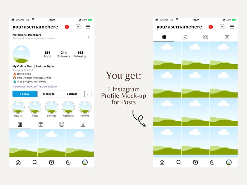 Instagram Profile Mock-up Editable Canva Templates for Feed, Reels ...