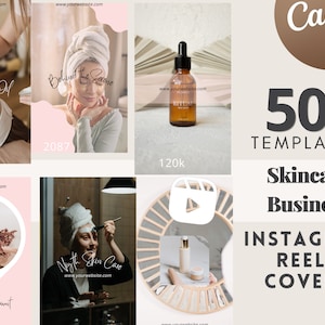 50 Skincare Instagram Reels Covers Templates for  Business Shop - Neutral, Elegant Canva Graphics Social Media IG Reel Template Cover!