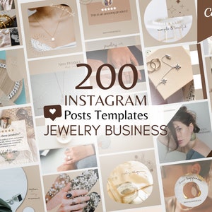 200 modelli di post su Instagram per attività di gioielleria - Grafica post su tela neutra, minimale ed elegante - Feed IG per social media per gioiellerie