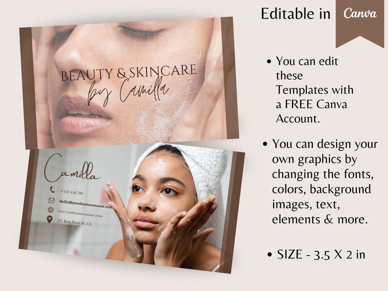 Cartão de visita do esteticista mim cartão de visita editável | Modelo de esteticista I Branding de negócios | Negócio de Esteticista! imagem 4