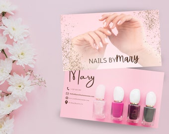 Cartão de visita de tecnologia de unhas, modelo de cartão de visita editável de artista de unhas, cartão de beleza para tecnologias de unhas - modelo de cartão de visita para negócios de unhas!