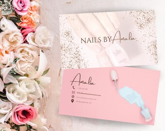 Cartão de visita para técnicos em unhas, modelo de cartão de visita editável para artistas de unhas, cartão de beleza para técnicos em unhas - modelo de cartão de visita para empresas de unhas!