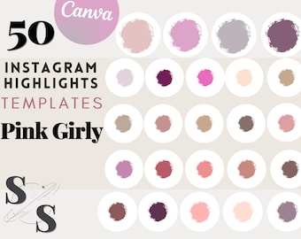 50 Pink Instagram Highlights Covers: Girly Business Icons (Canva, Digital)