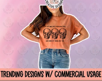 multiple personalities png. sarcastic png, funny png, skulls, halloween png, spooky svg png, scary png