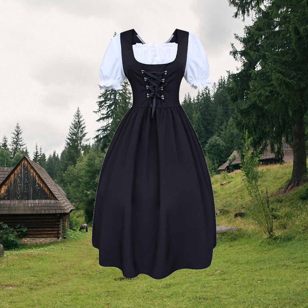 Medieval Womans Black and White Bow Dress, Bavarian Ladys Dress, Royal ...