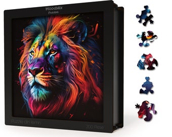 Eco-Friendly Wooden Jigsaw Puzzle with 200 Unique Pieces - Colorful Lion - Perfect Brain Exercise for All Ages, Great Gift Idea