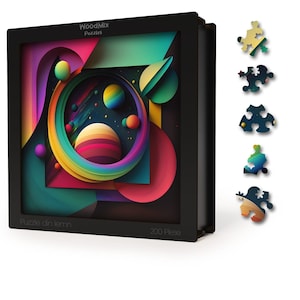Eco-Friendly Wooden Jigsaw Puzzle with 200 Unique Pieces - Colorful Galaxy Window - Perfect Brain Exercise for All Ages, Great Gift Idea