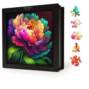 Eco-Friendly Wooden Jigsaw Puzzle with 200 Unique Pieces - Garden Peony Flower - Perfect Brain Exercise for All Ages, Great Gift Idea