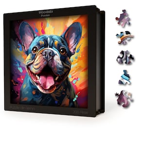 Eco-Friendly Wooden Jigsaw Puzzle with 200 Unique Pieces - Colorful French Bulldog - Perfect Brain Exercise for All Ages, Great Gift Idea