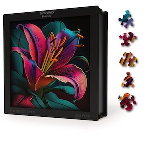 Eco-Friendly Wooden Jigsaw Puzzle with 200 Unique Pieces - Oriental Lily Flower - Perfect Brain Exercise for All Ages, Great Gift Idea