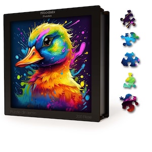 Eco-Friendly Wooden Jigsaw Puzzle with 200 Unique Pieces - Colorful Duck - Perfect Brain Exercise for All Ages, Great Gift Idea
