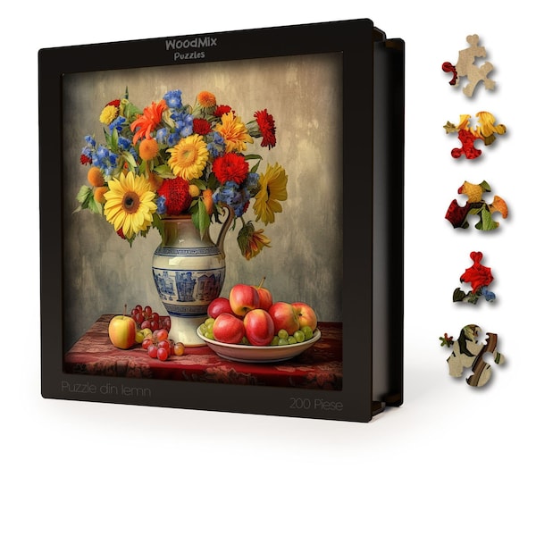 Eco-Friendly Wooden Jigsaw Puzzle with 200 Unique Pieces - Flower Vase - Perfect Brain Exercise for All Ages, Great Gift Idea