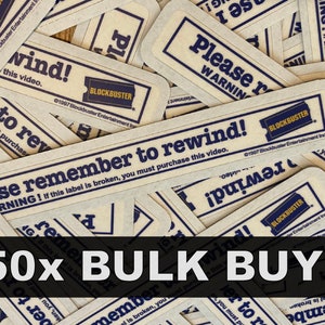50X BULK BUY! Please Remember To Rewind - Blockbuster Video Rental VHS - Vinyl Die-Cut Stickers