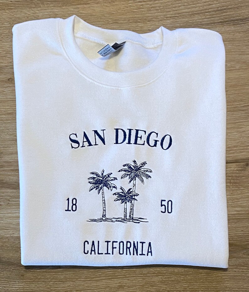 San Diego California Embroidered White Crewneck Sweatshirt Etsy