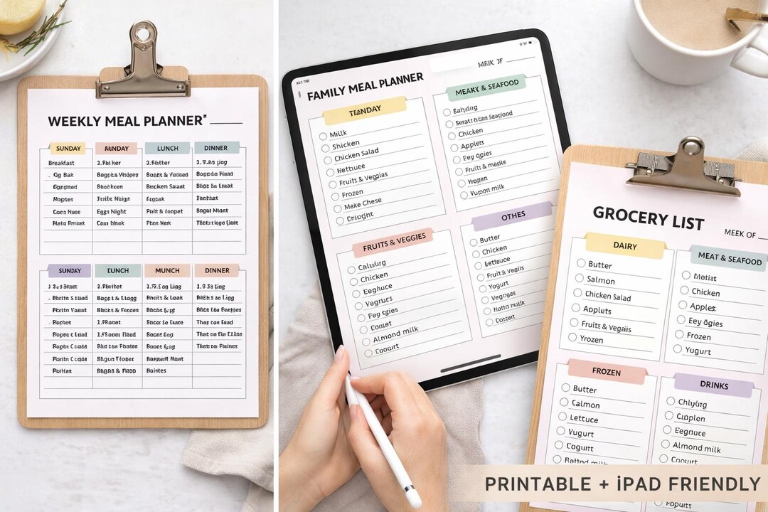 Weekly Family Meal Planner and Grocery List | Printable Meal Planner ...
