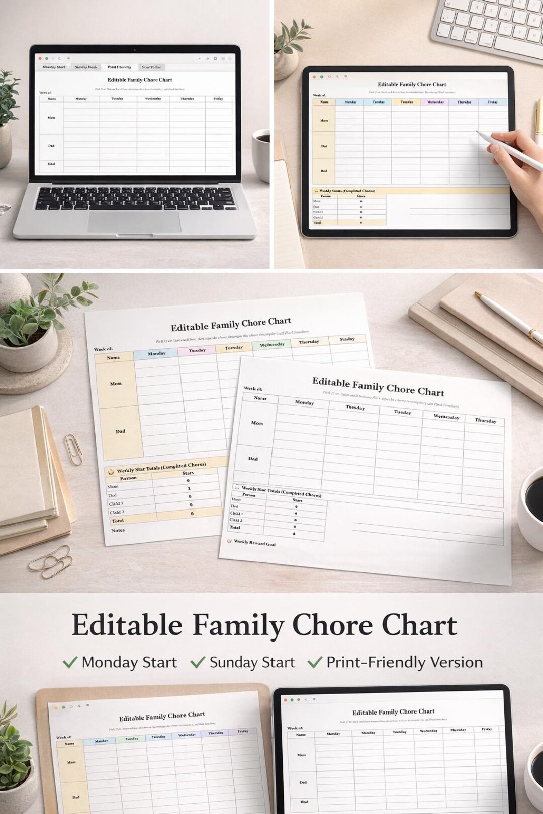 Family Chore Chart Spreadsheet | Editable Weekly Chore Chart for Kids ...