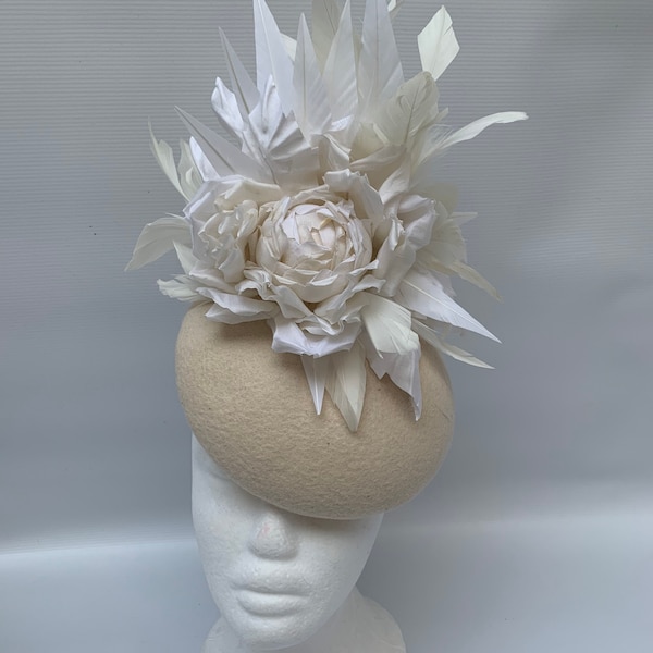 NEW Ivory Felt Rose feather hat