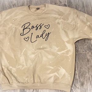 Boss Lady Sand Color Gildan Pullover Sweater | Empowering Women’s Sweater | Chic & Cozy Office Wear | Available in Multiple Sizes