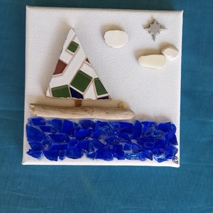 Malerei mit poliertem Glas/Muttertagsgeschenk/Wohndekor/Hängende Ornamente/Innendekor/einzigartige Malerei/quadratische Malerei/Meeresmalerei