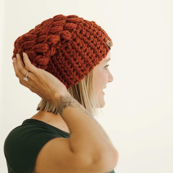 Adult Slouch Hat, Orange Beanie, Women Slouchy Cap, Crochet  display picture 2