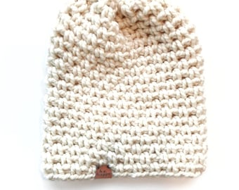 Women's Slouch Hat, Cream Slouchy Beanie, Oversized Beanie, Off White Droopy Hat, Chunky Crochet Hat, Handmade Cream Toque