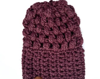 Adult Hand Crochet Chunky Slouch Hat, Women's Purple Slouchy Beanie, Crochet Winter Hat Oversized Beanie, Women's Teen Boho Wool Slouch Hat