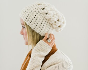 Adult Slouch Hat, Cream Beanie, Women Slouchy Cap, Crochet Winter Hat, Oversized Beanie, Womens Slouch, Ivory Chunky  Slouch Boho Toque