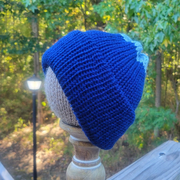 Handmade Knit Light And Navy Blue Mens And Ladies Adult Beanie