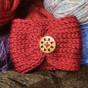 Handmade Knit Red Reusable Cup Cozy With Wooden Button, Cup Sleee, Coffee Cozy