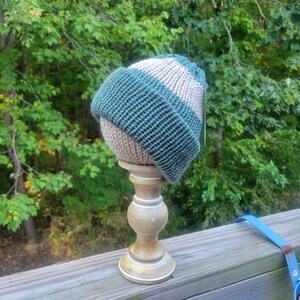 Handmade Knit Green Tan Ladies Men&#39;s Adult Beanie
