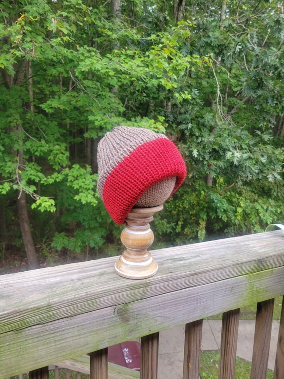 Handmade Brown and Red Ladies Mens Knit Adult Beanie Hat - Etsy display picture 2