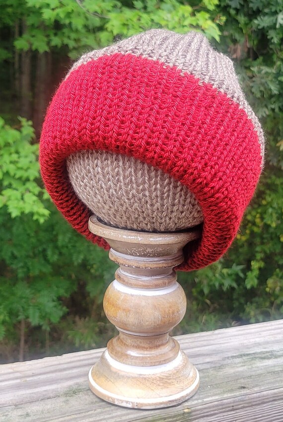 Handmade Brown and Red Ladies Mens Knit Adult Beanie Hat - Etsy display picture 2