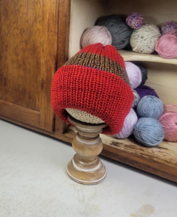 Handmade Knit Red With Brown, Navy and Tan Ladies Men display picture 1