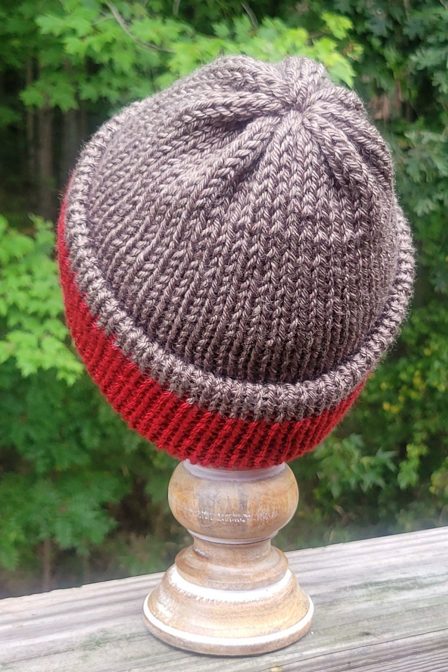 Handmade Brown and Red Ladies Mens Knit Adult Beanie Hat - Etsy display picture 3