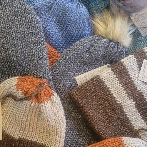 Handmade Hand Crafted Knit Better Together Hat Cream and Rust Adult sized Handmade Hand Crafted Knit Better Together Hat Cream and  main image 2