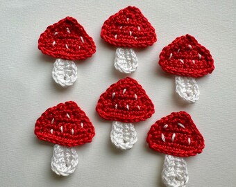 Crochet Mushroom or Toadstool Applique of 6pcs - 1.5 inch