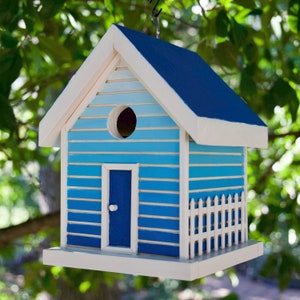 Birdhouse / Cozy Cottage Bird House / Blue Blaze / Handmade / Garden Art / Attract Songbirds / Great Gift for Bird Lovers / Blue Birdhouse