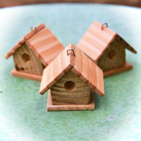 Birdhouse Ornaments / Miniatures / Set of 3 / Holiday Decor / Unfinished / Wooden / Handmade / Bird Lovers / Craft Project / Rustic / Mini