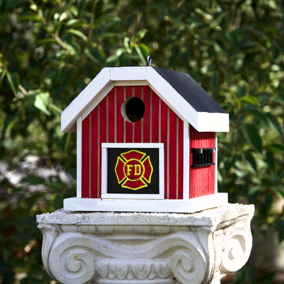 Stained & painted Handcrafted Large 2 Hole " FIRE HOUSE"  Bird House NEW, 
