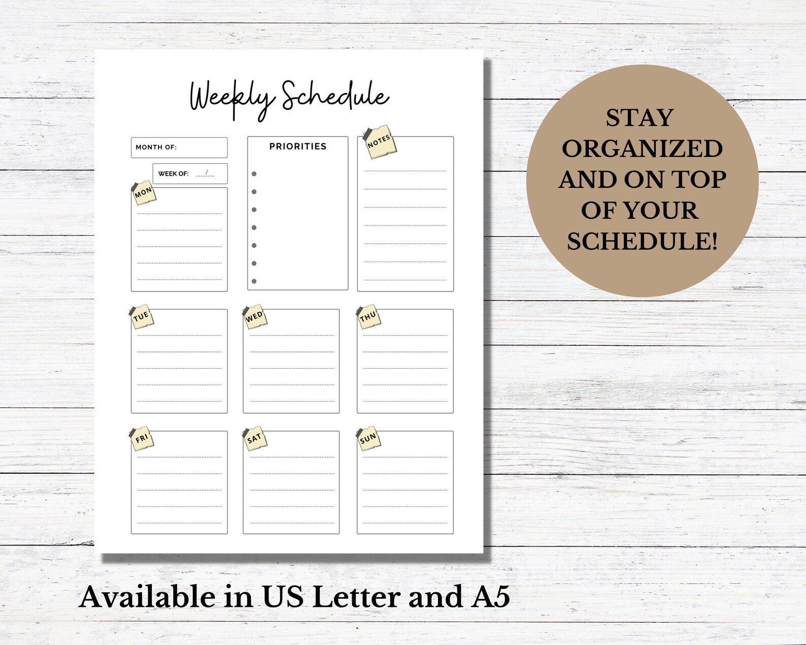 Weekly Schedule Printable Weekly Planner Printable Desk Etsy