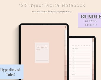 BUNDLE Hyperlink 12 Tab Digital Notebook, Goodnotes, Portrait Mode, Hyperlinked Notebook, iPad Digital Notebook, Notability, Xodo, Tablet