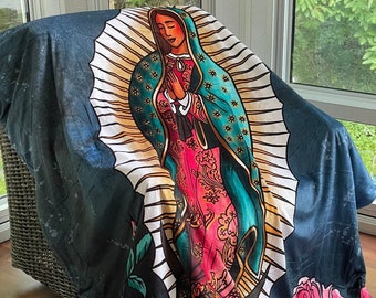 Our Lady of Guadalupe Blanket, La Virgen de Guadalupe, Marian Apparition Blanket, Catholic Woman Gift