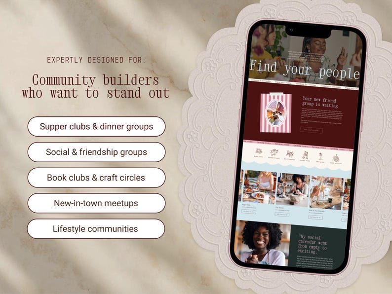 Social Group Website Template | Squarespace 7.1 | Community Builder | Supper Club | Book Club | Event Organizer Site image 5