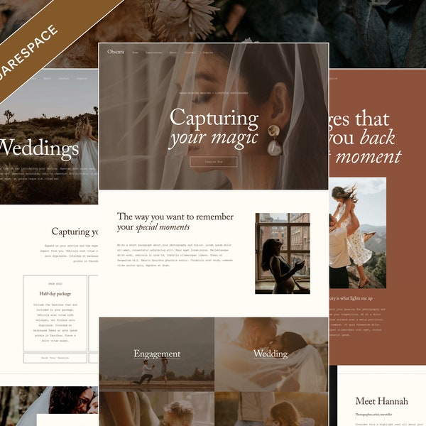 Premium Squarespace Website Template | For wedding, engagement, family, maternity, lifestyle photographers | Sophisticated, modern design